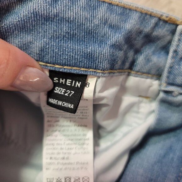 Shein Women's Frayed Denim Shorts With black Fringe Detail rocker shorts Size 27 - Picture 4 of 5